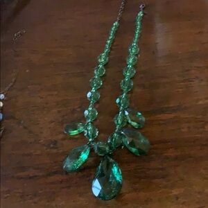 Acrylic green stone necklace drop pear shaped fob